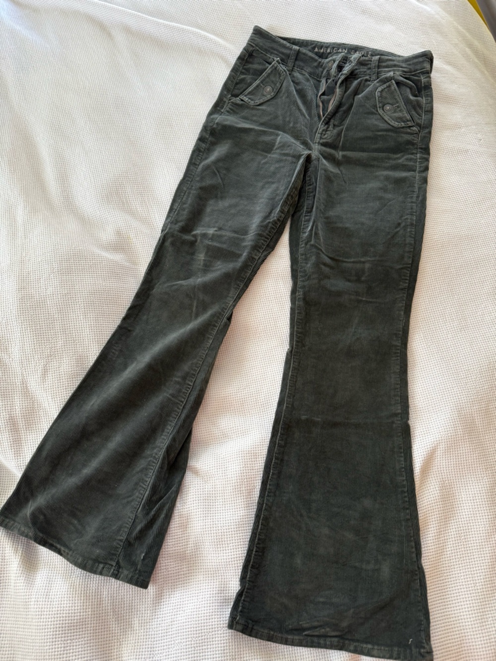 American Eagle Outfitters Green Corduroy High-Rise Flare Pants
